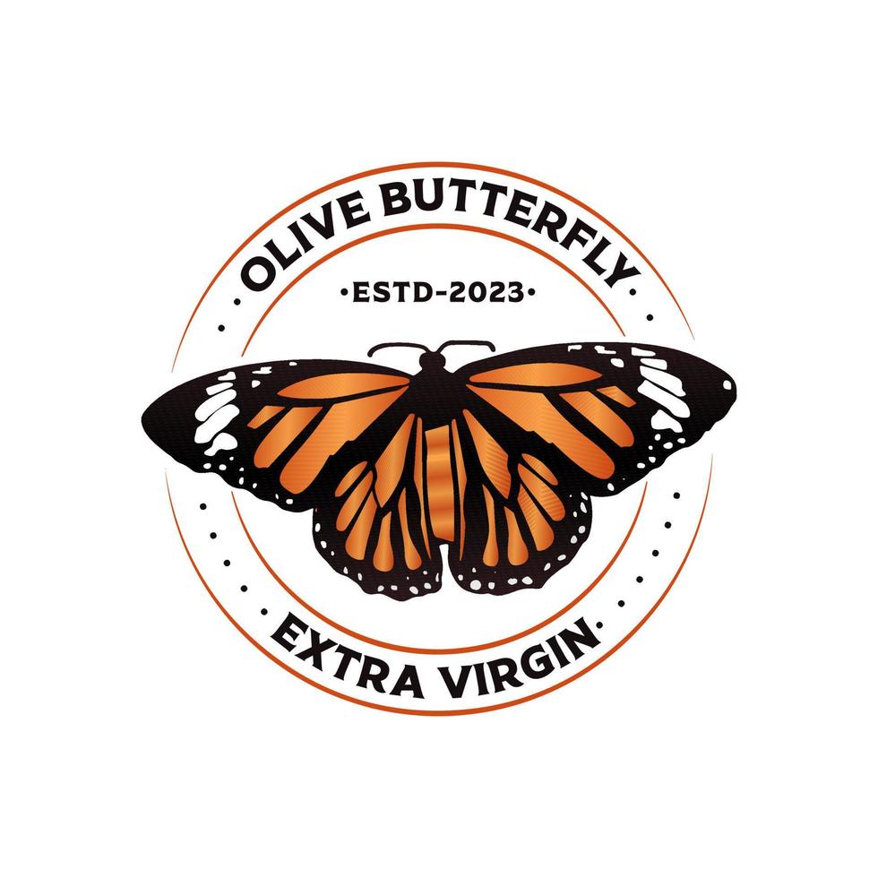 Olive Butterfly Extra Virgin Badge Retro Vintage Logo Design vector