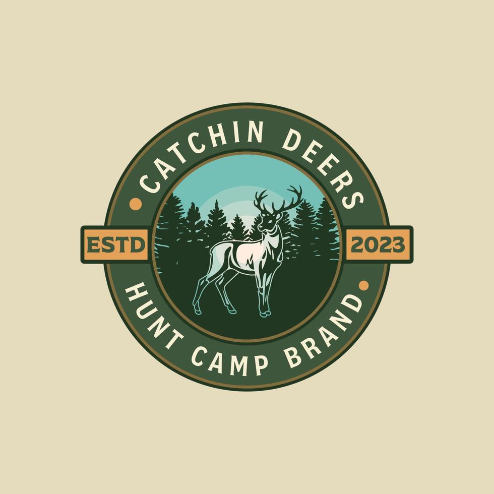 Outdoor Adventure Summer Vibe Catchin Deers Hunt camp brand badge symbol design vector