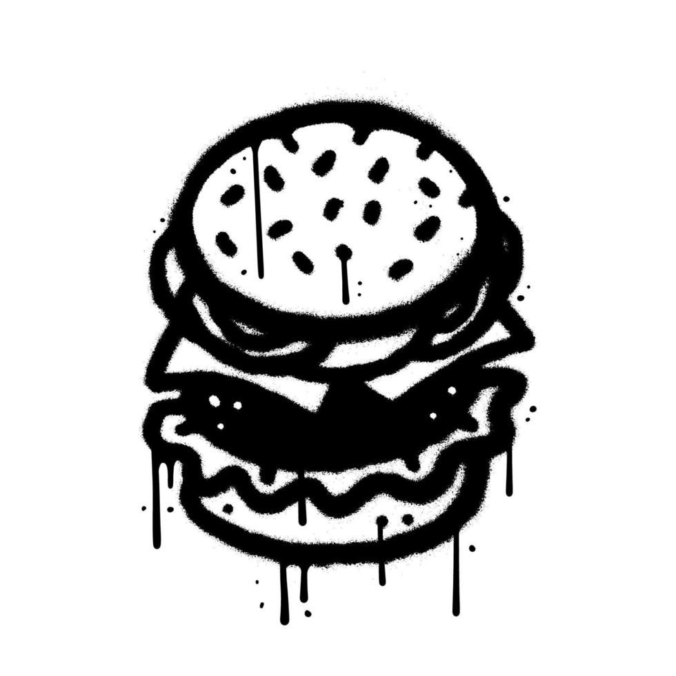 Burger logo in urban graffiti style. Street art with street food. Junk snack isolated element. Wall art in 90s typography design for poster, card, t-shirt, banner, sticker. Vector illustration.