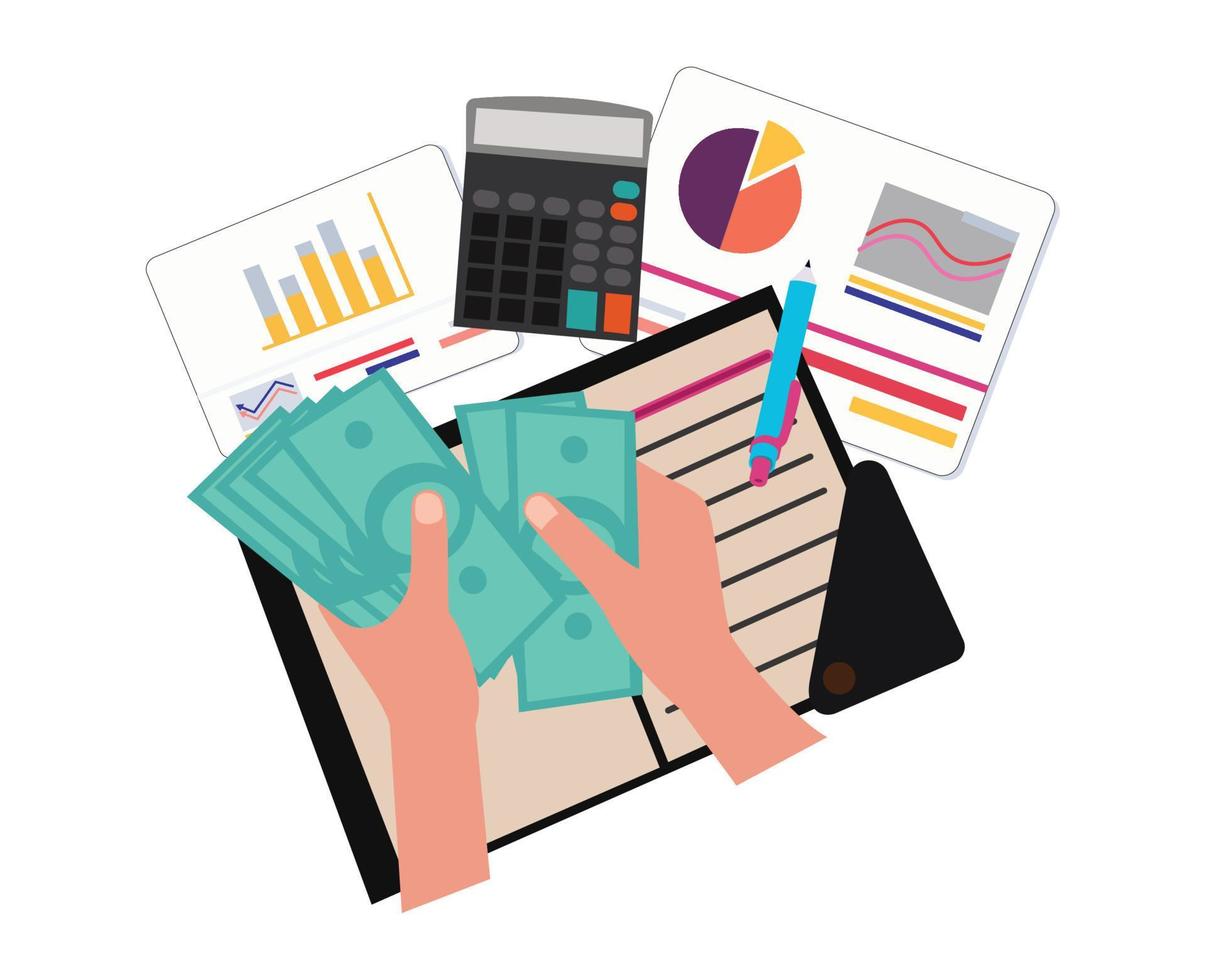 hand hold money and document business. investment concept vector