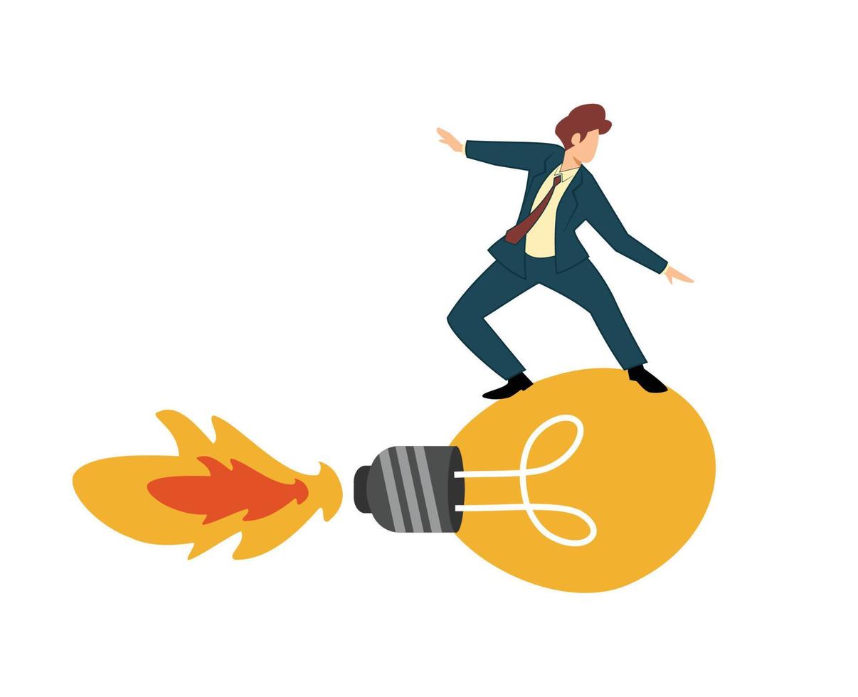 businessman riding light bulb. creative idea concept. see a business opportunity. concept of improving business vector