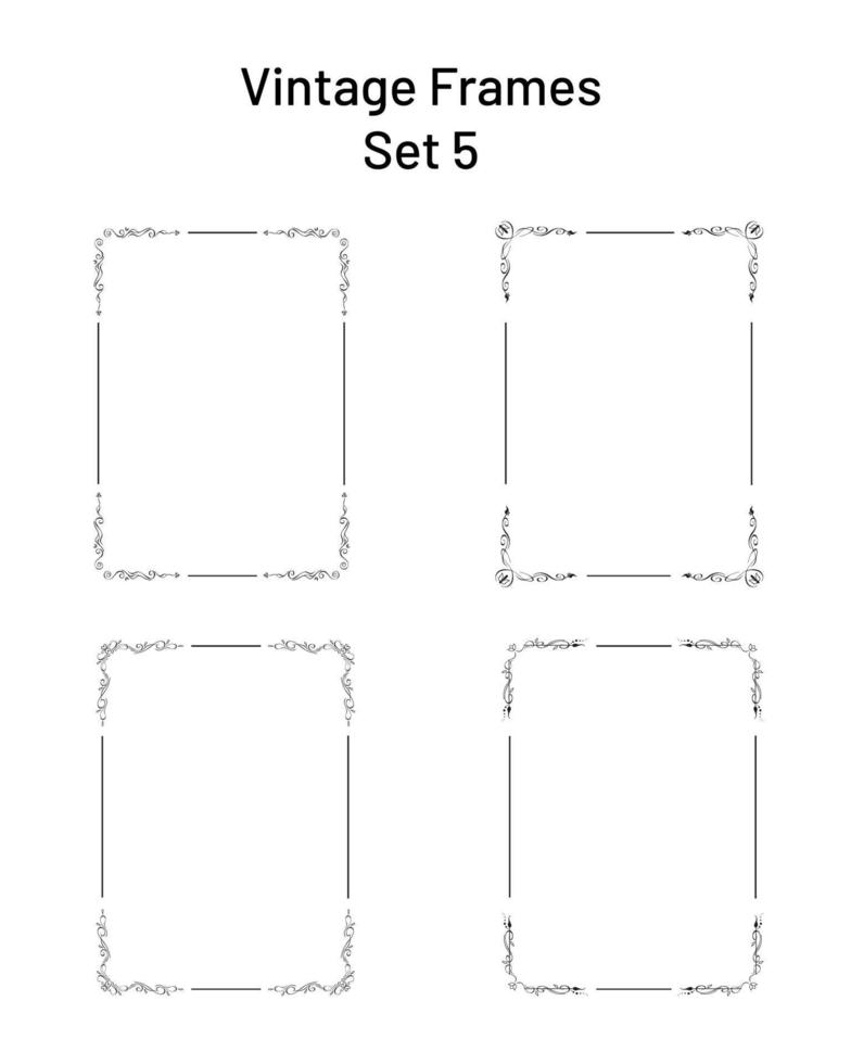 Rectangular vertical frames with corner flourishes. Editable templates, hand drawn empty vignette set vector