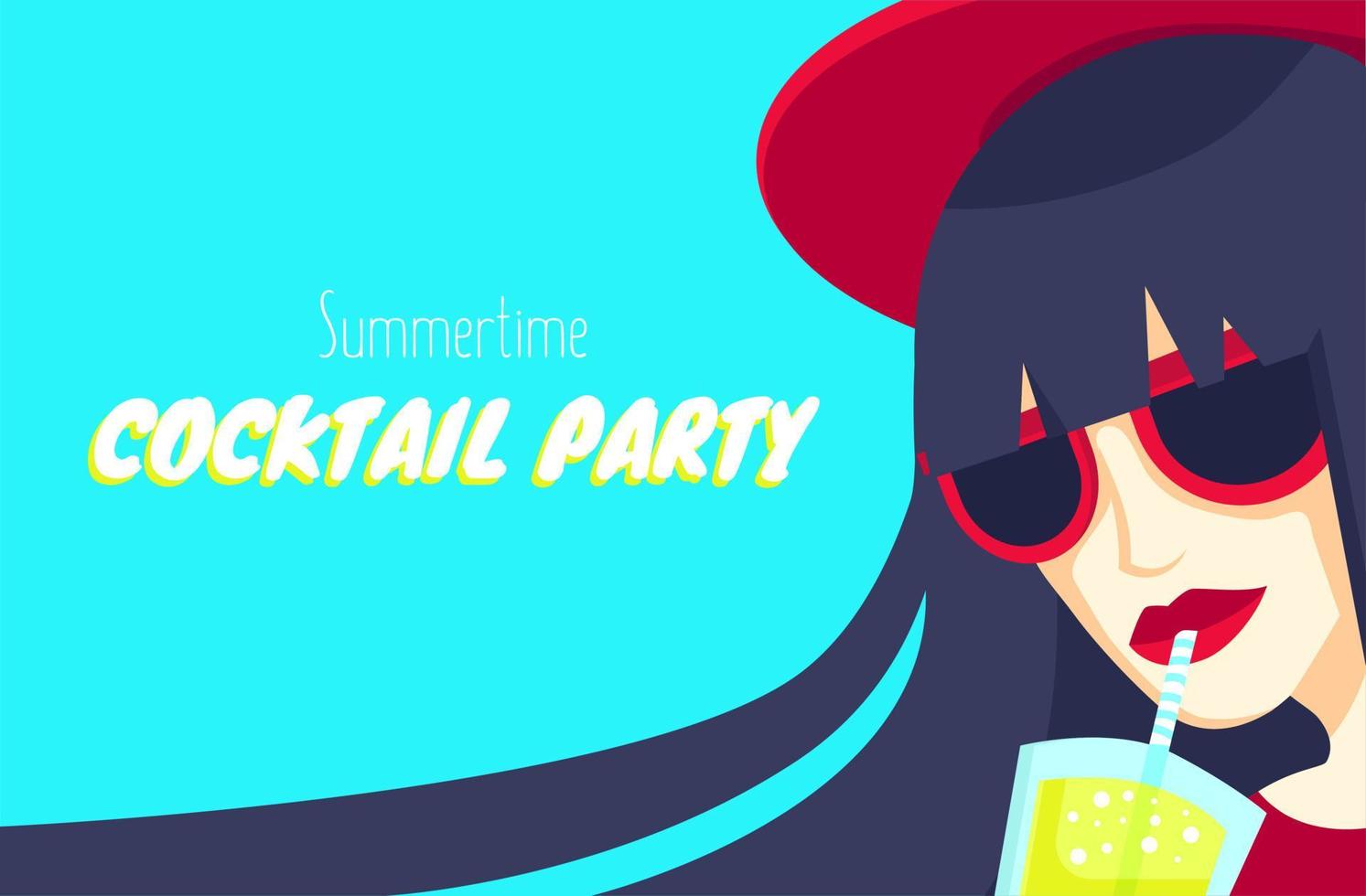 Cocktail party card, invitation, greeting, summertime leisure activity announce with cool women drinking cold lemonade. vector