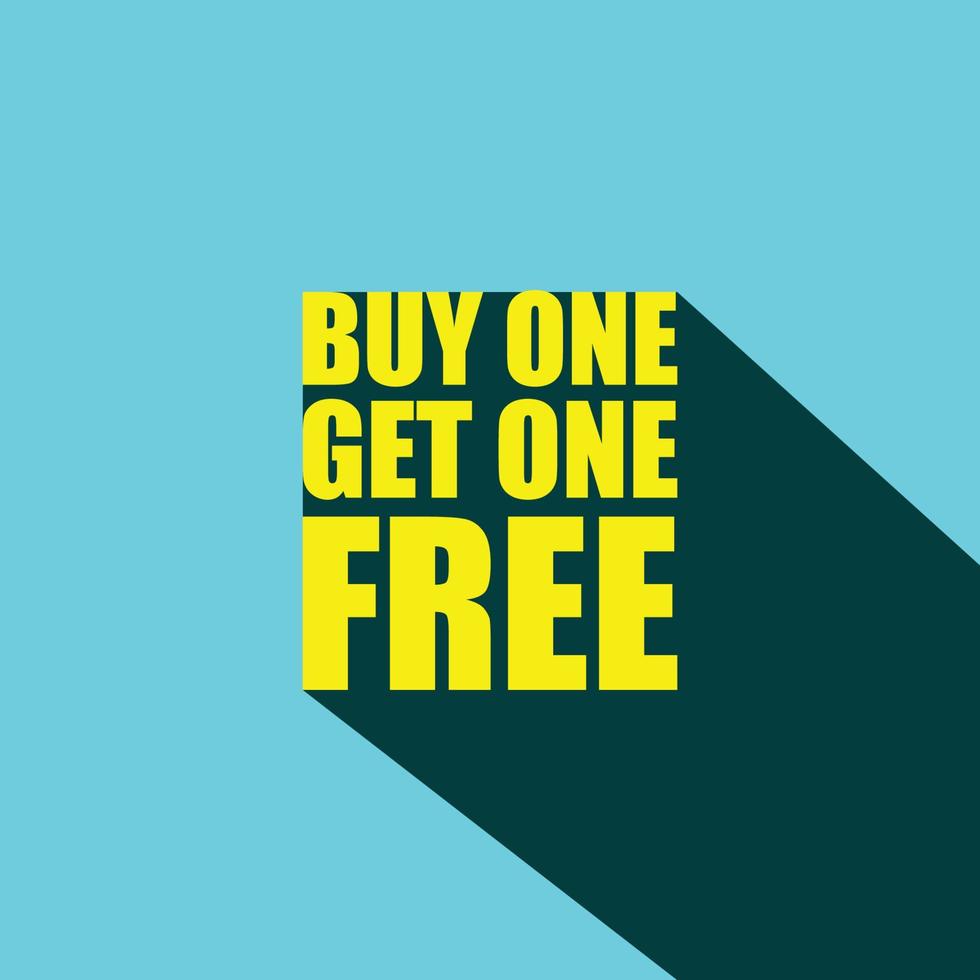 Buy one get one free offering letter with long shadow. Business advertising sticker design. App icon tag, promo, template, banner, poster. vector