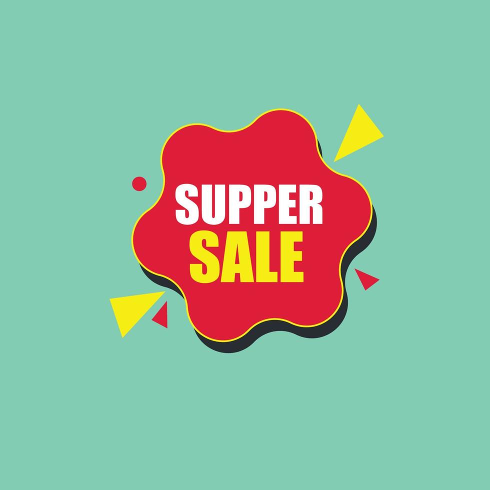 Supper sale vector design with red and yellow sign. Promotion tag of big offer. Business advertising logo design.