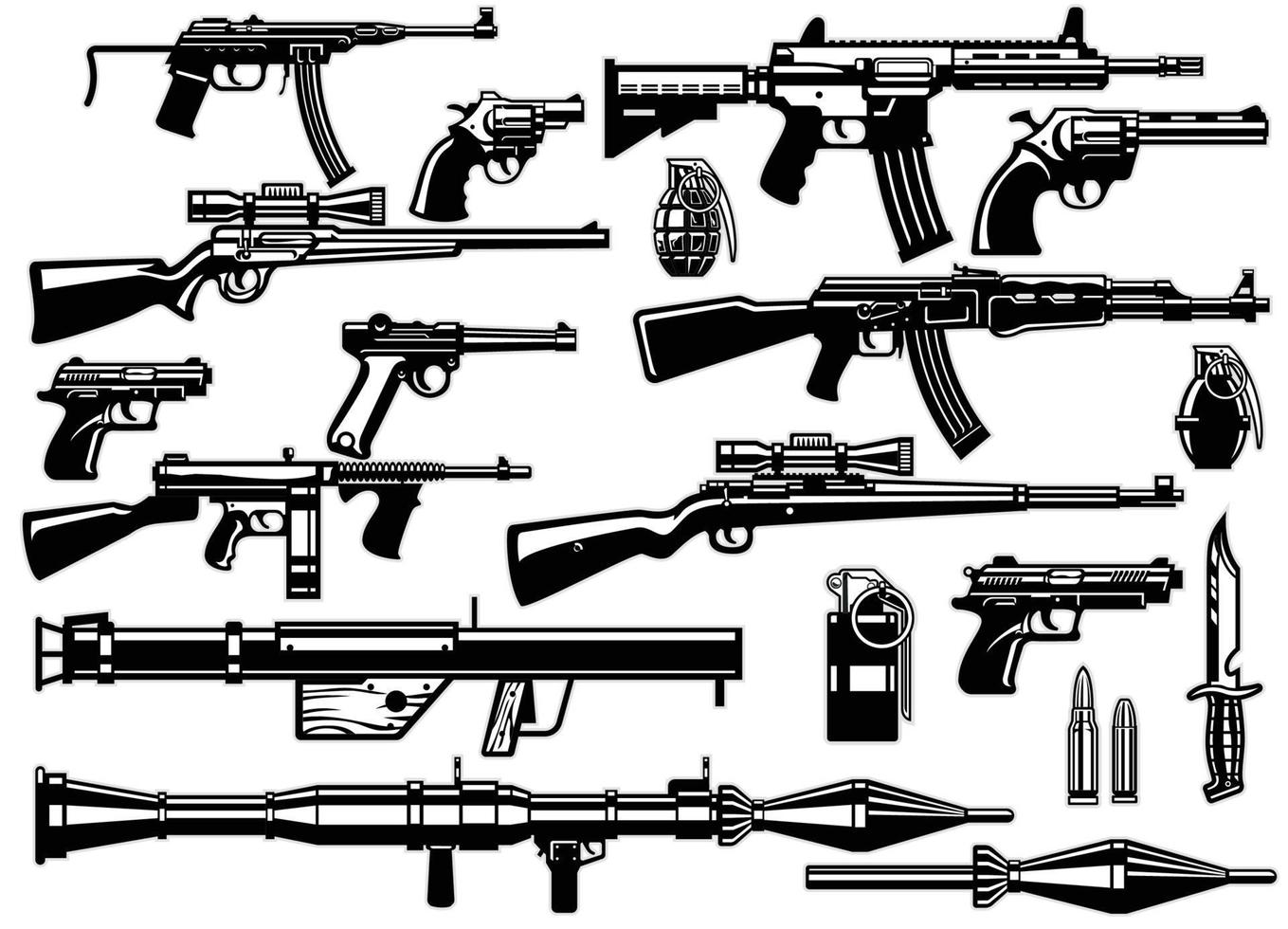 set bundle of military guns and rifles vector