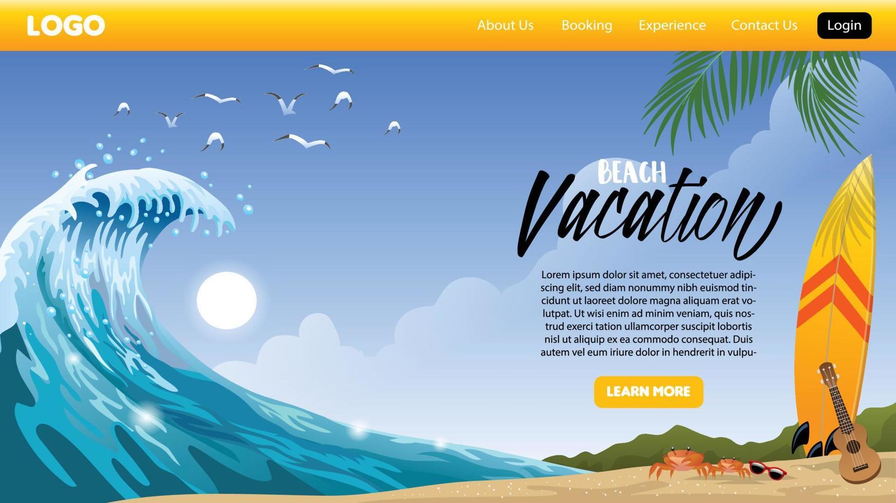 landing page design of beach vacation vector