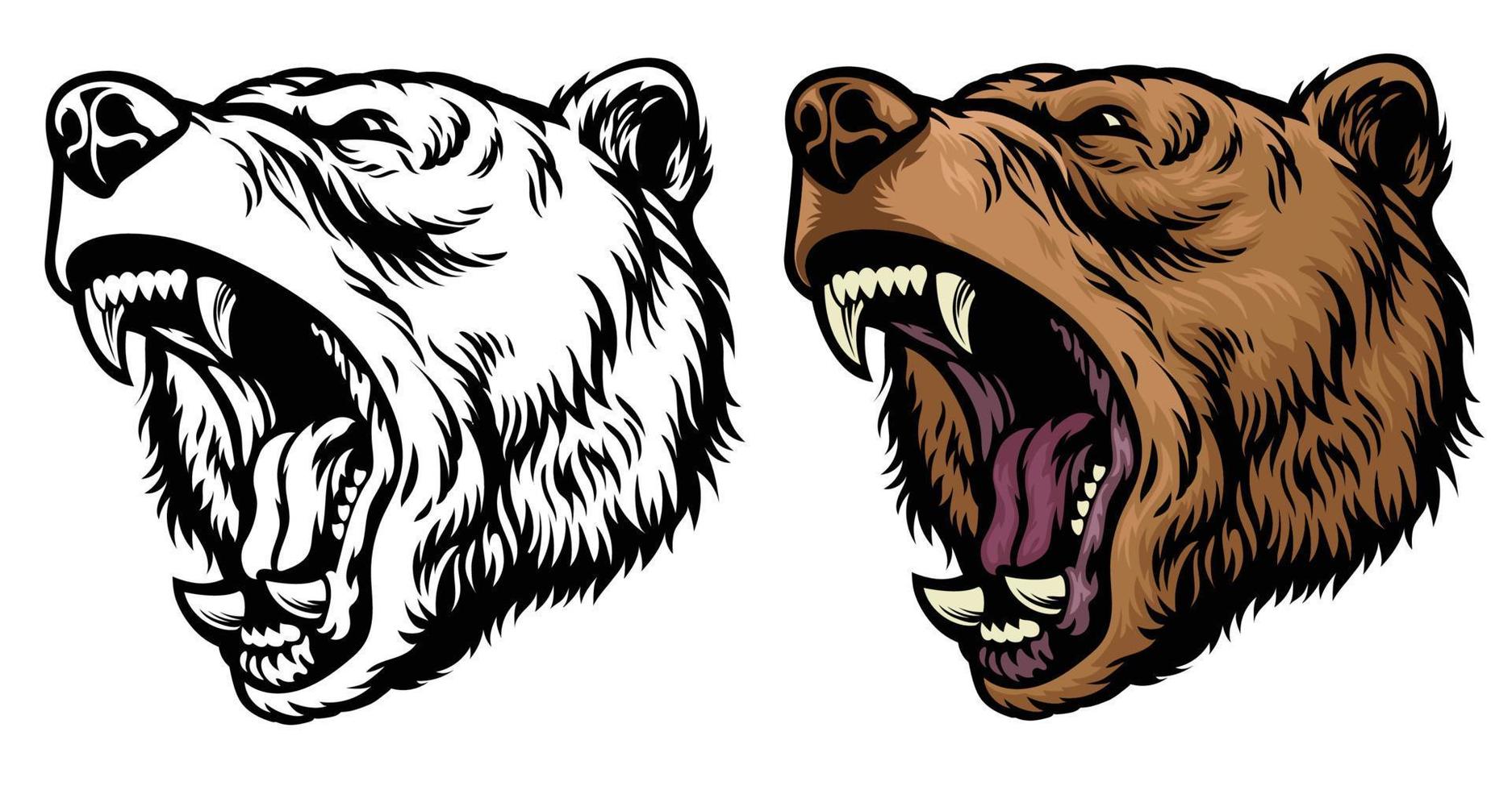 anggry roaring grizzly bear head vector