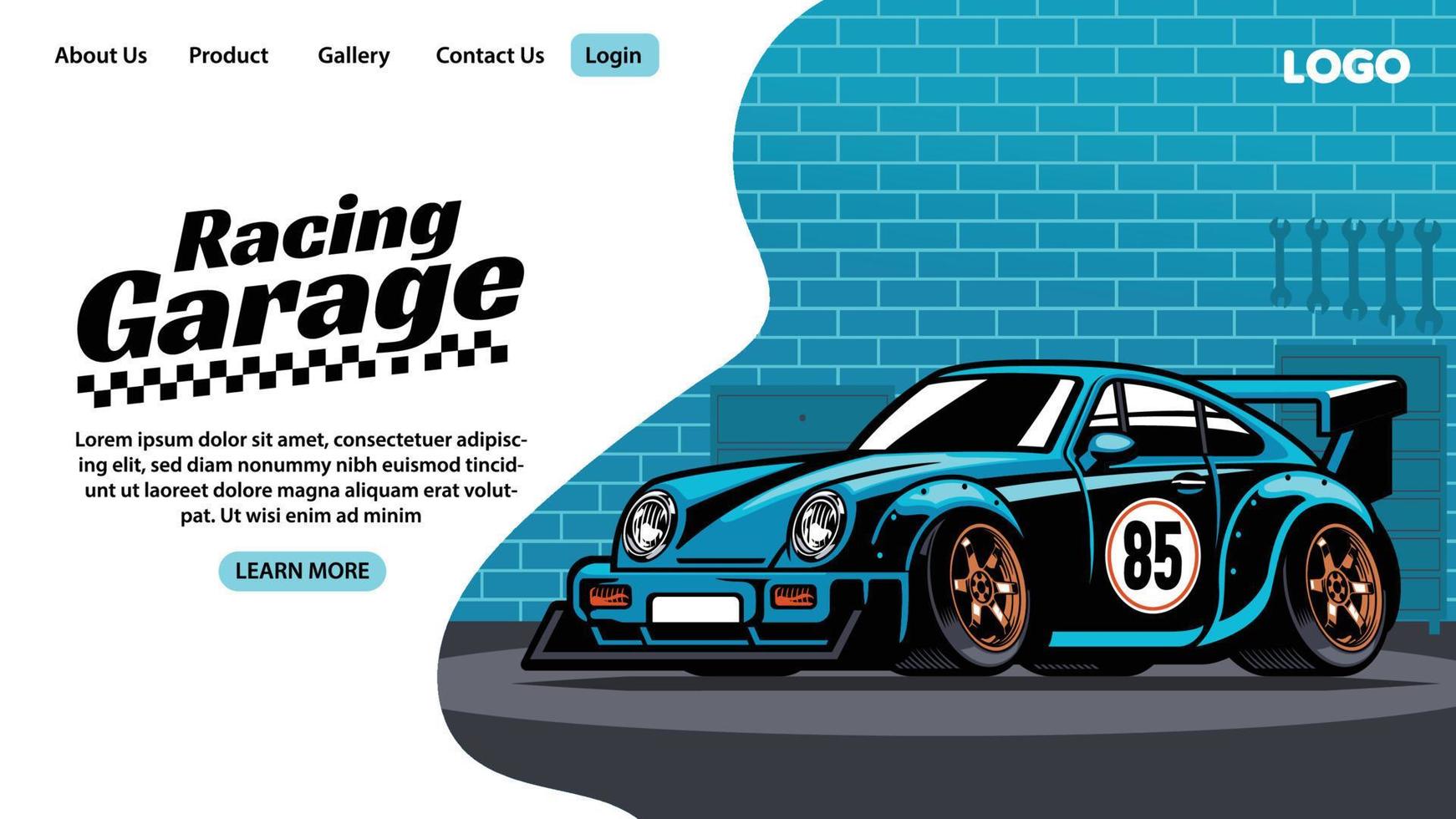 landing page design of racing car garage vector