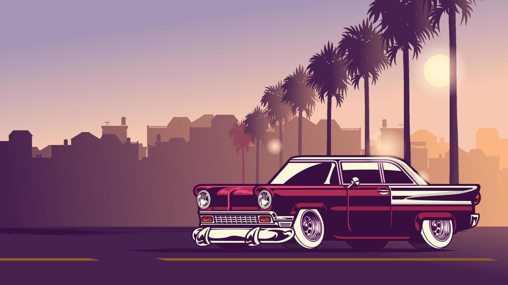 classic american in the downtown city sunset vector