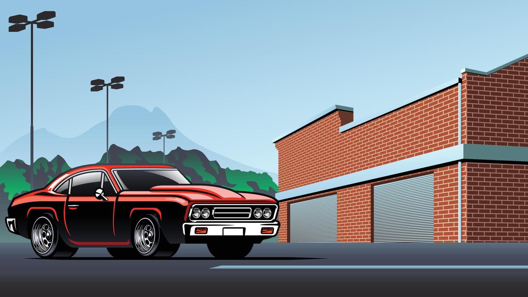 muscle car on the parking lot vector
