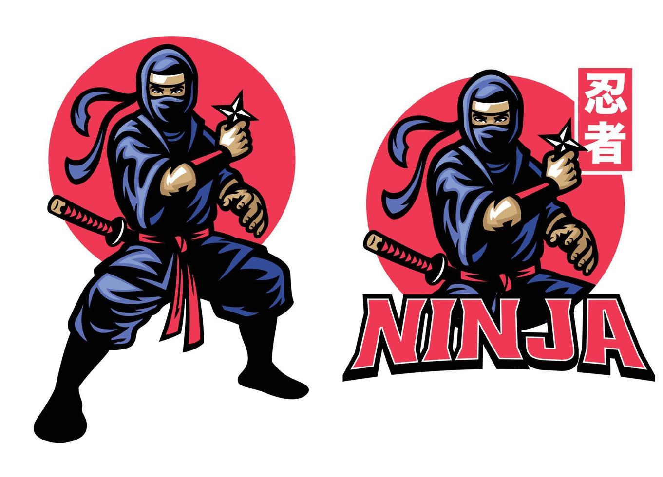 ninja mascota conjunto sostener el shuriken estrella arma vector