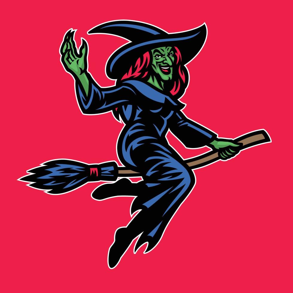 Lady wizard riding the flying broom vector