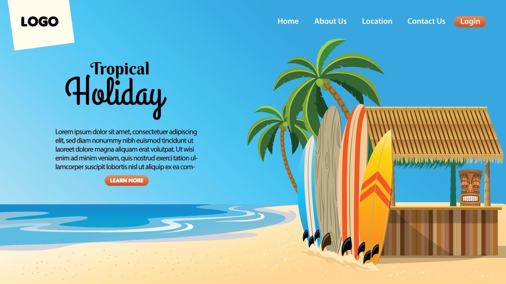 landing page design with tropical beach bar situation vector