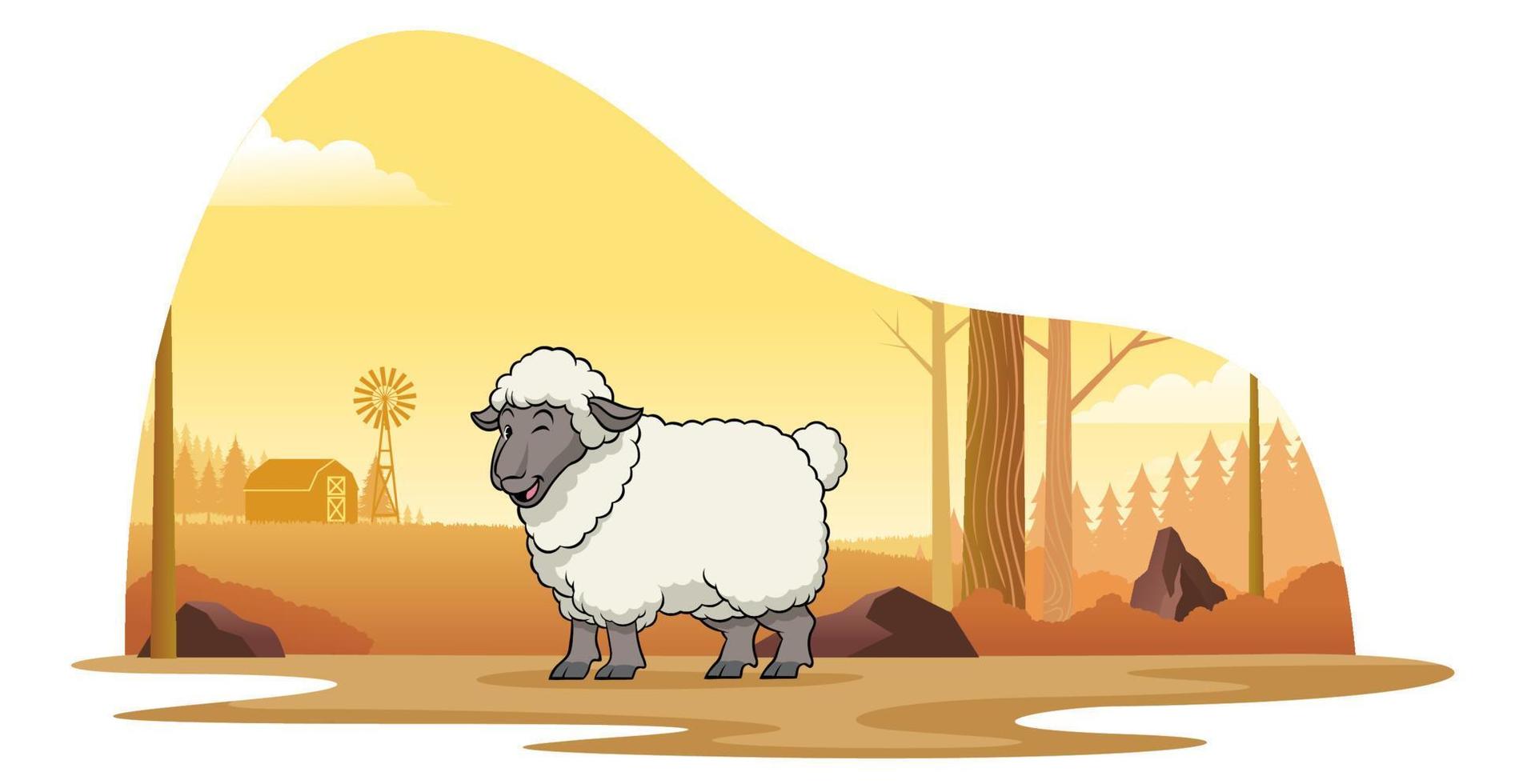 sheep in farm with cartoon style vector