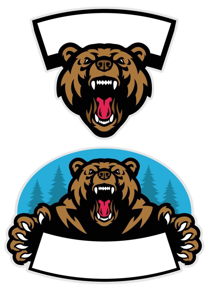 set of grizzly bear mascot design vector