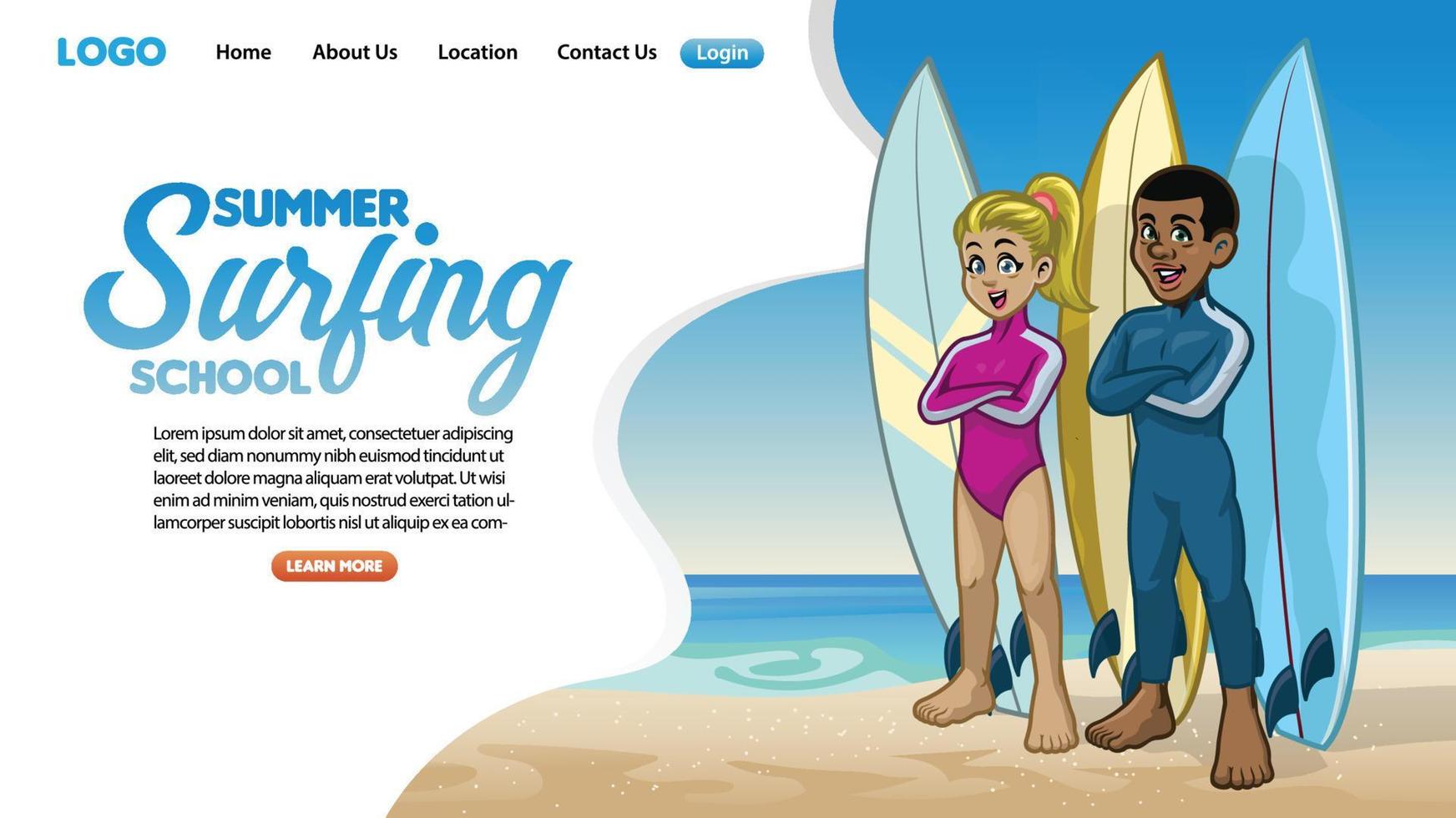 landing page design of surfing school theme vector