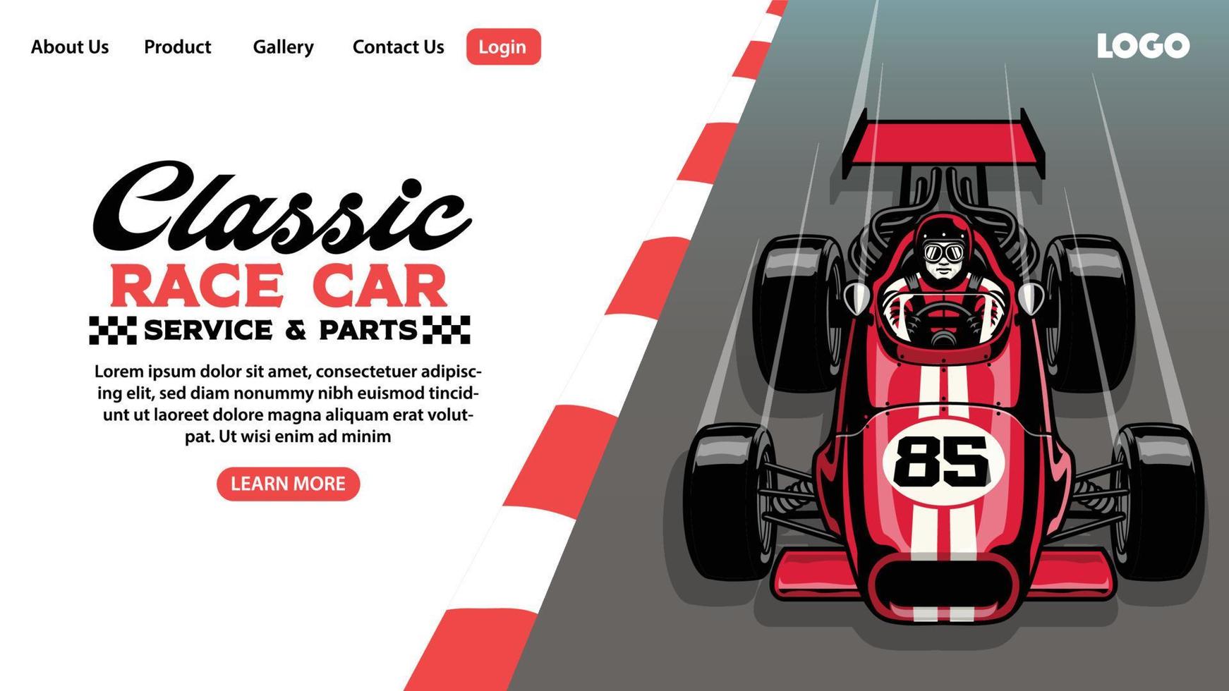 landing page design of classic race car garage business vector