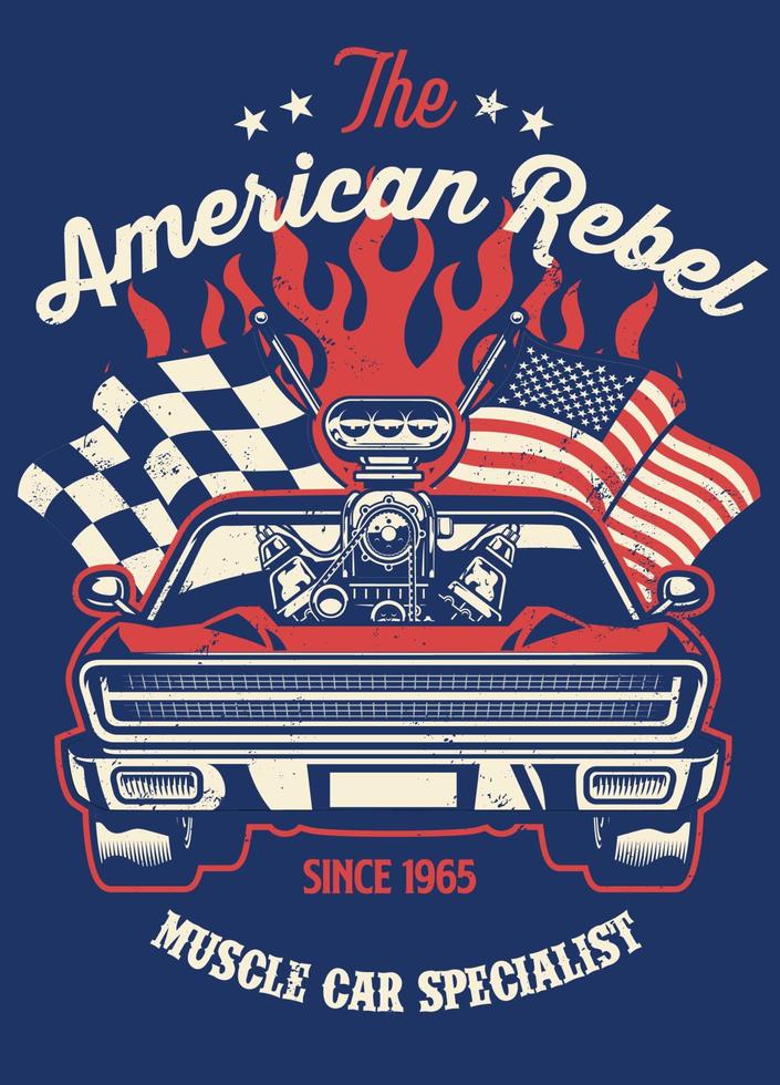 shirt design of muscle car with big engine vector