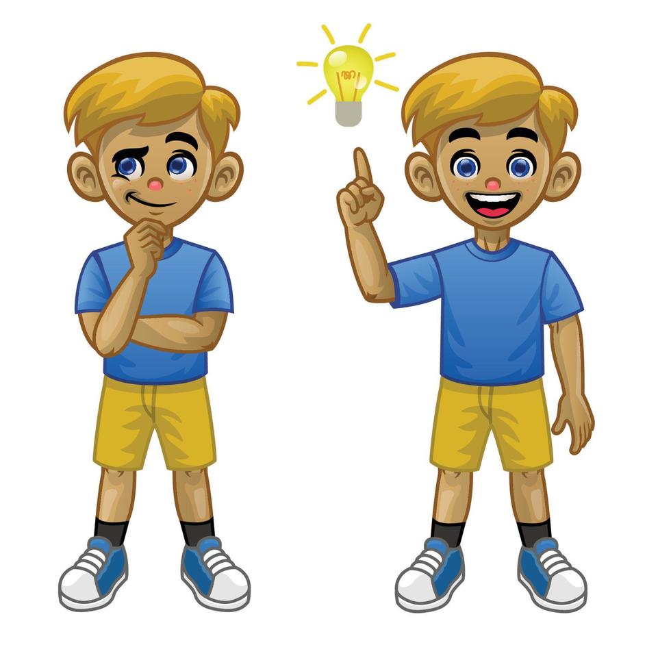 cartoon white boy thinking pose and found the idea vector