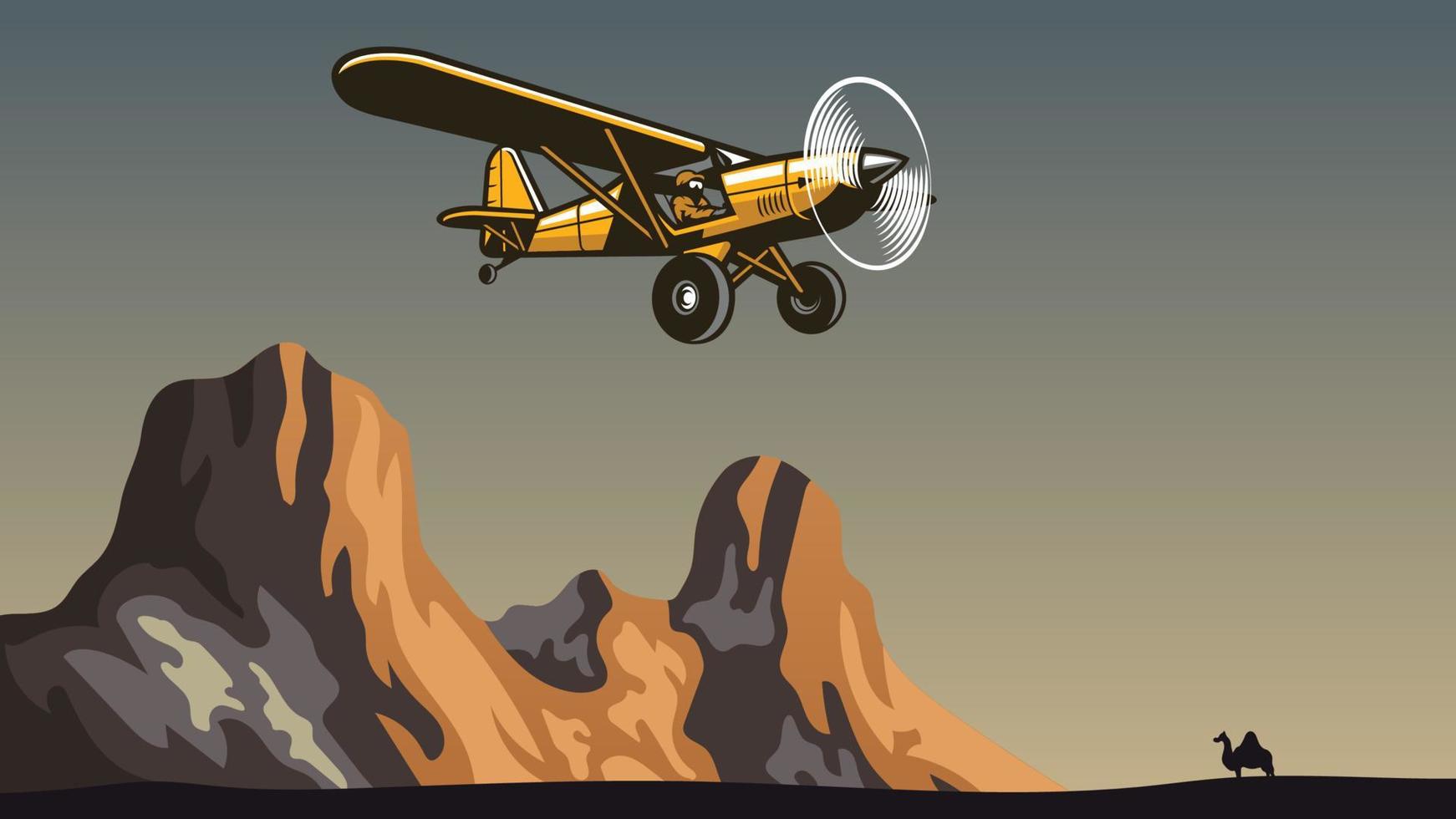 bush plane flying over the desert vector