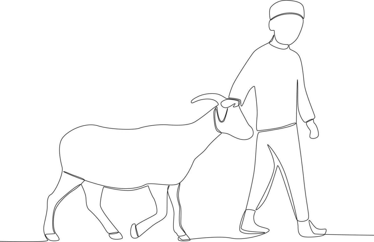 A boy leads a sacrificial goat to the mosque vector