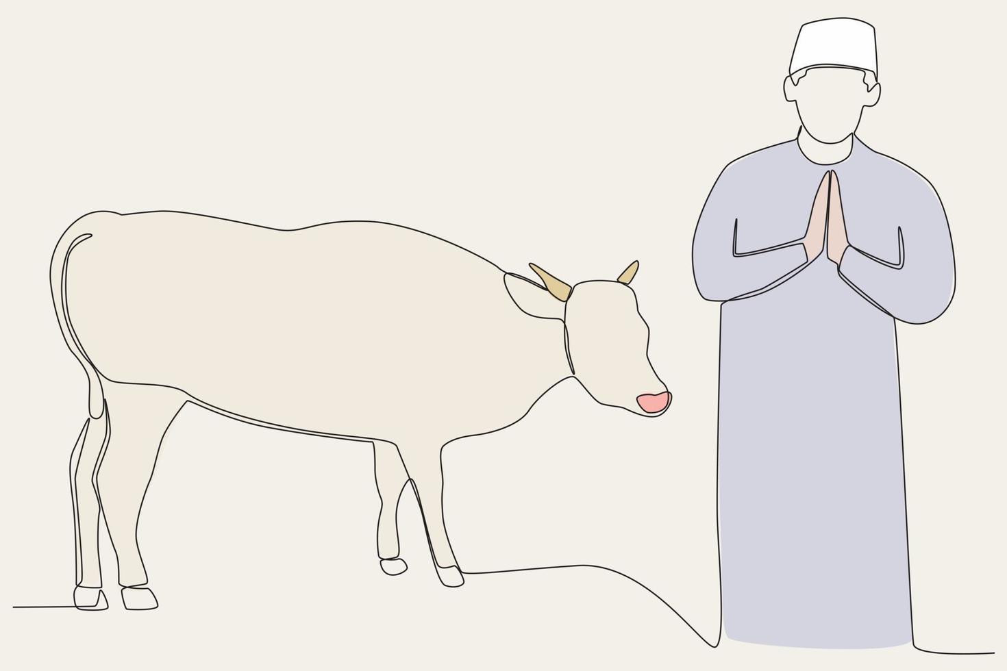 Color illustration of a man greeting worshippers on Eid al-Adha vector