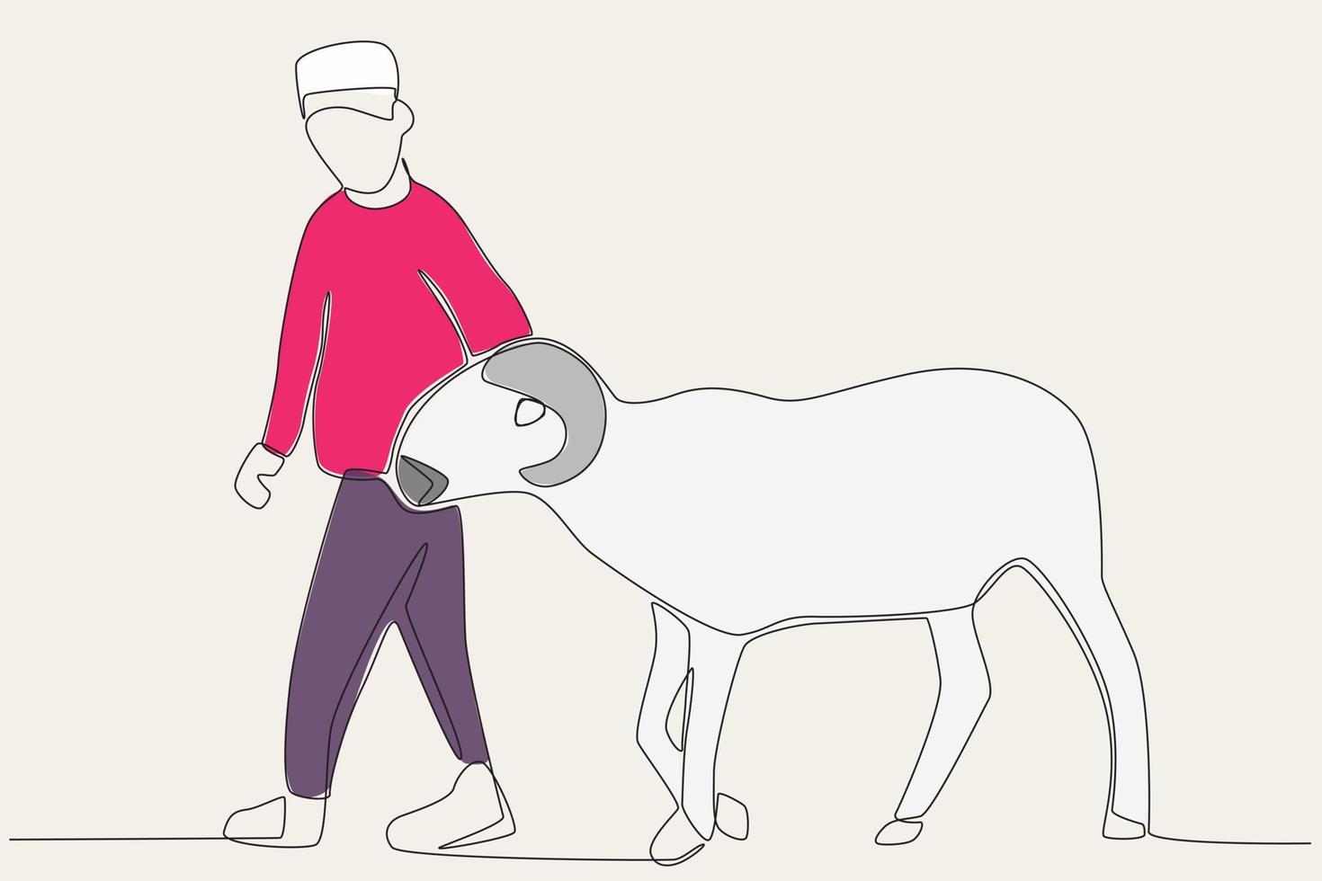 Color illustration of a boy herding a sacrificial goat vector