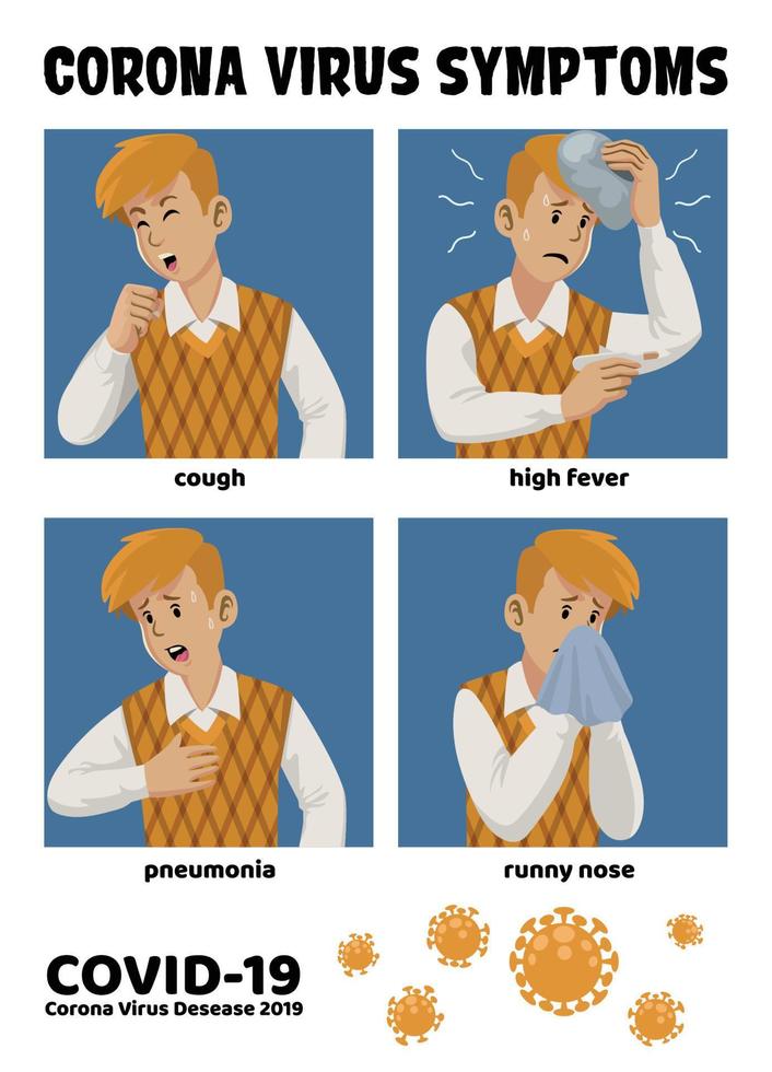 set cartoon man with corona virus symptoms vector