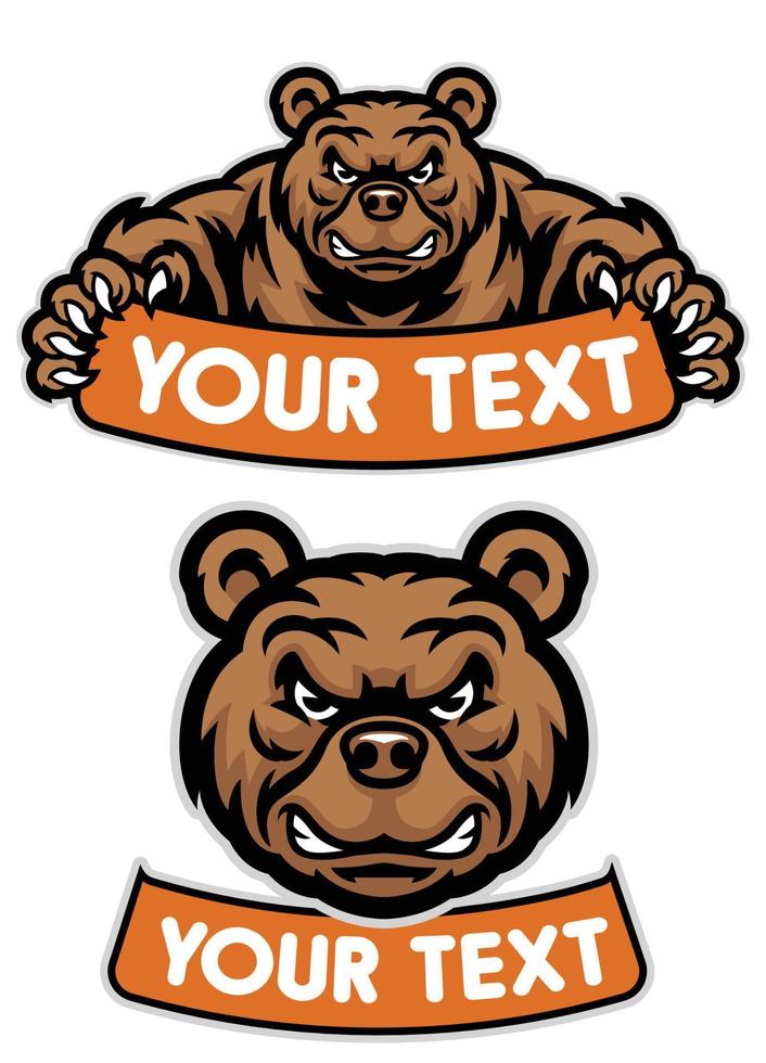 set of cartoon bear mascot hold the banner vector