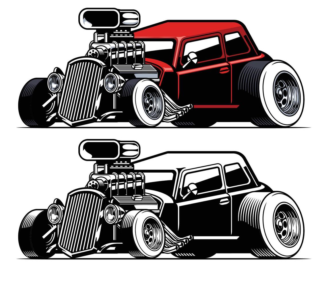 vintage american hot rod car with big engine vector