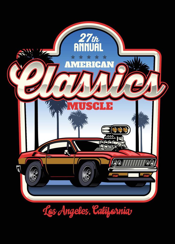 shirt design of american muscle car vector