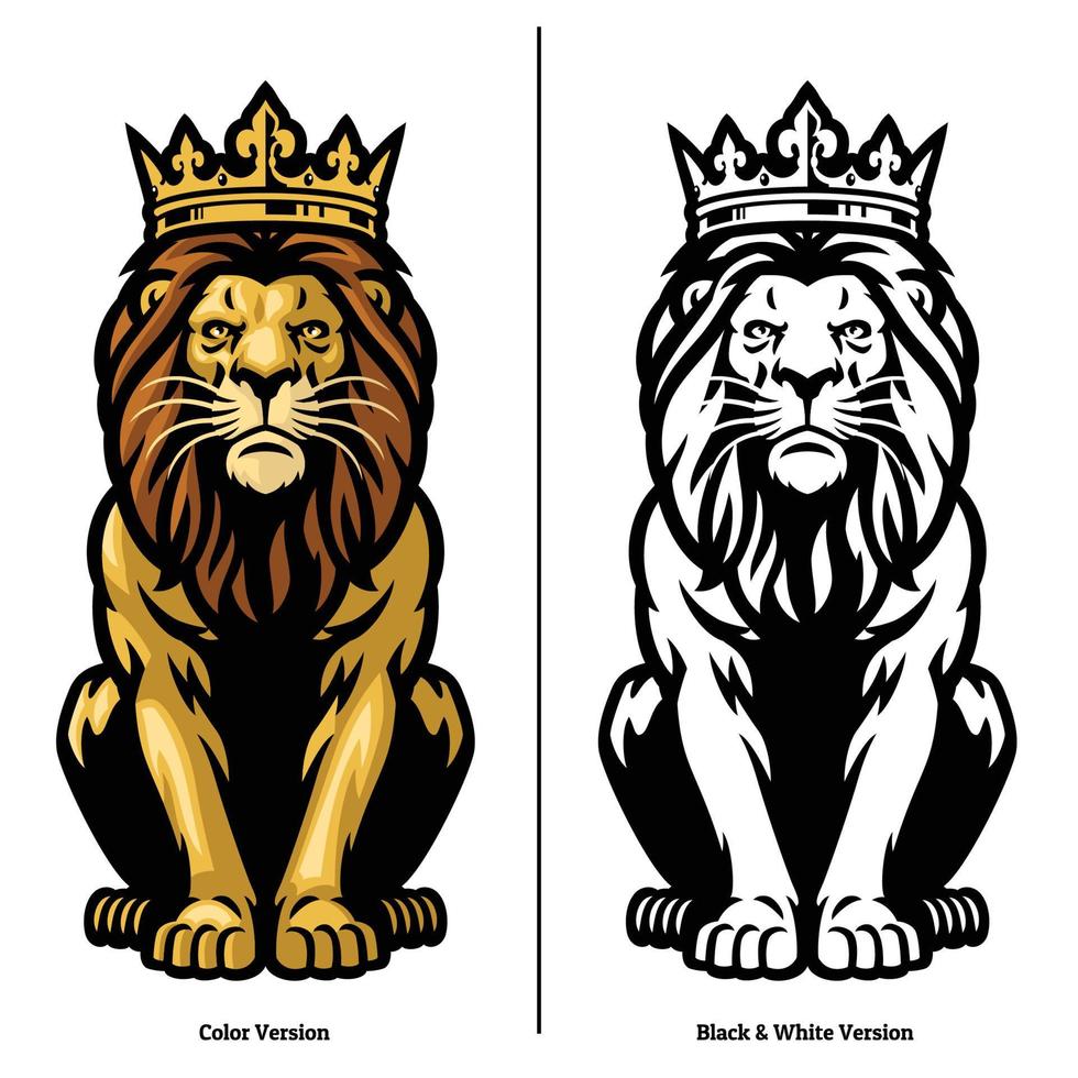 mascota de león Rey vistiendo corona vector