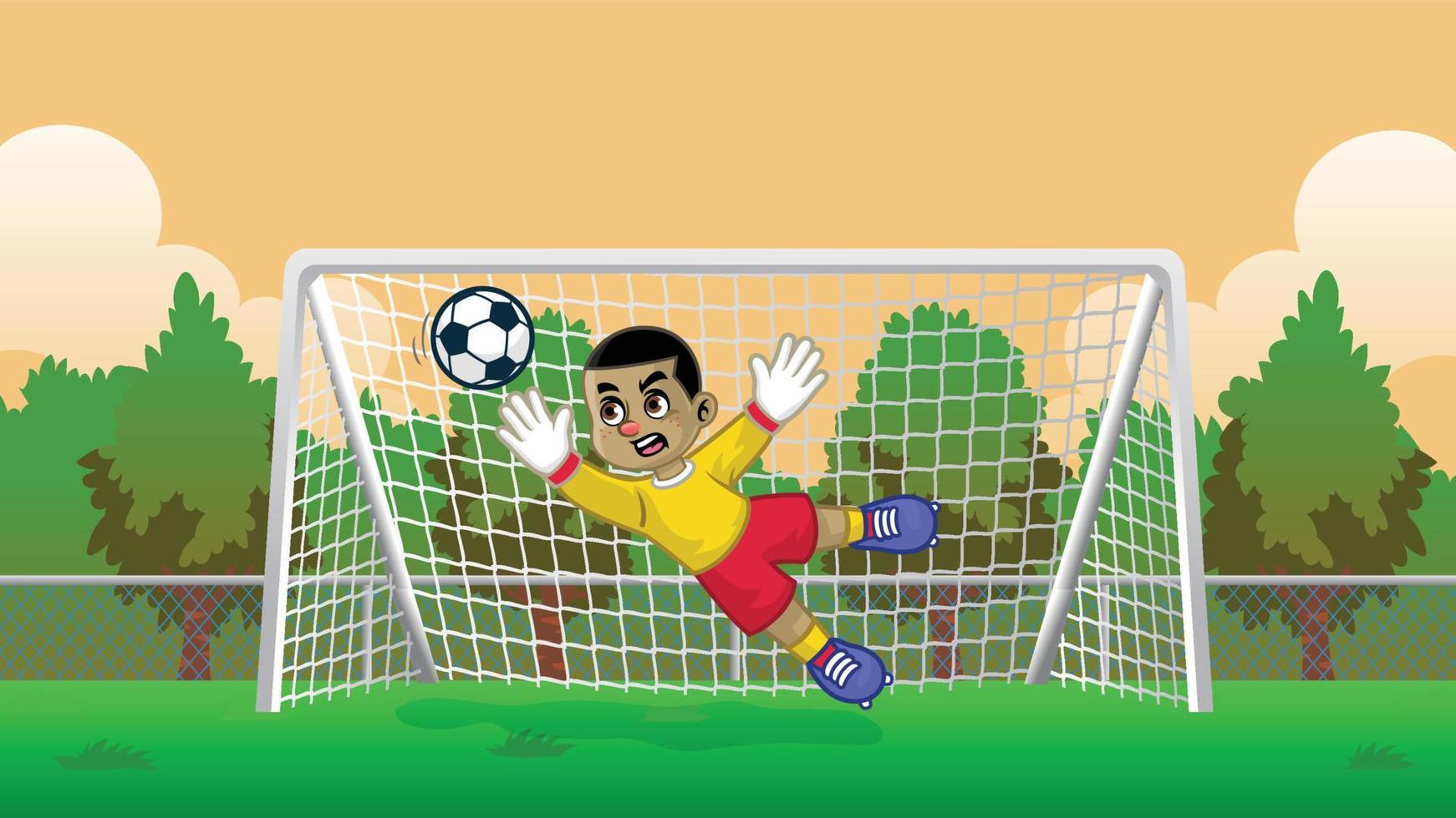 cartoon soccer goalkeeper on the soccer field vector