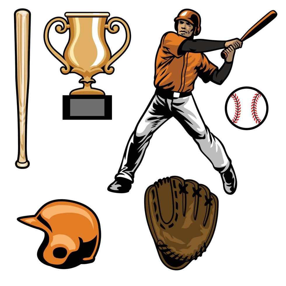 set of baseball equipment vector