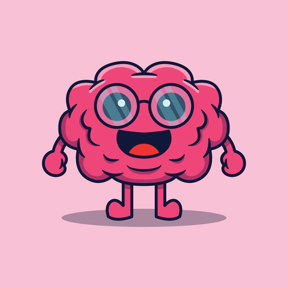 Vector cute cartoon character of smart human brain with glasses