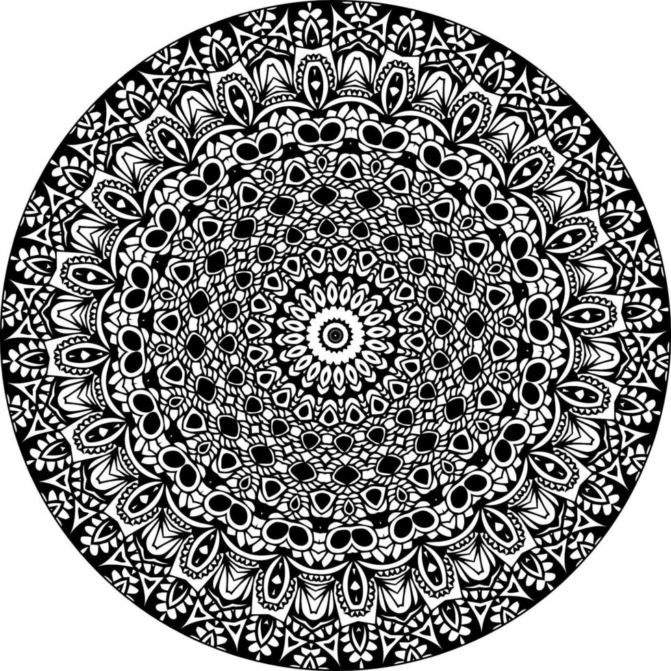 Simple doodle mandala with floral and heart patterns on a white isolated background. For coloring book pages. vector