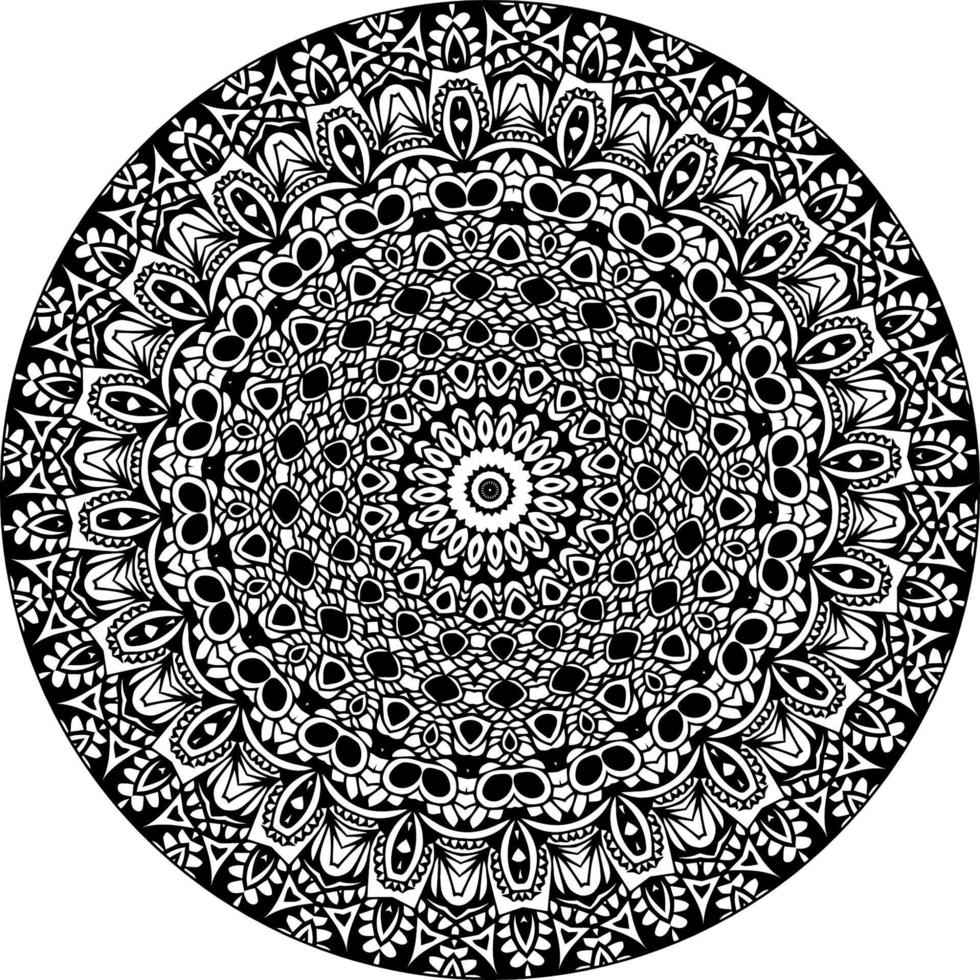 Simple doodle mandala with floral and heart patterns on a white isolated background. For coloring book pages. vector