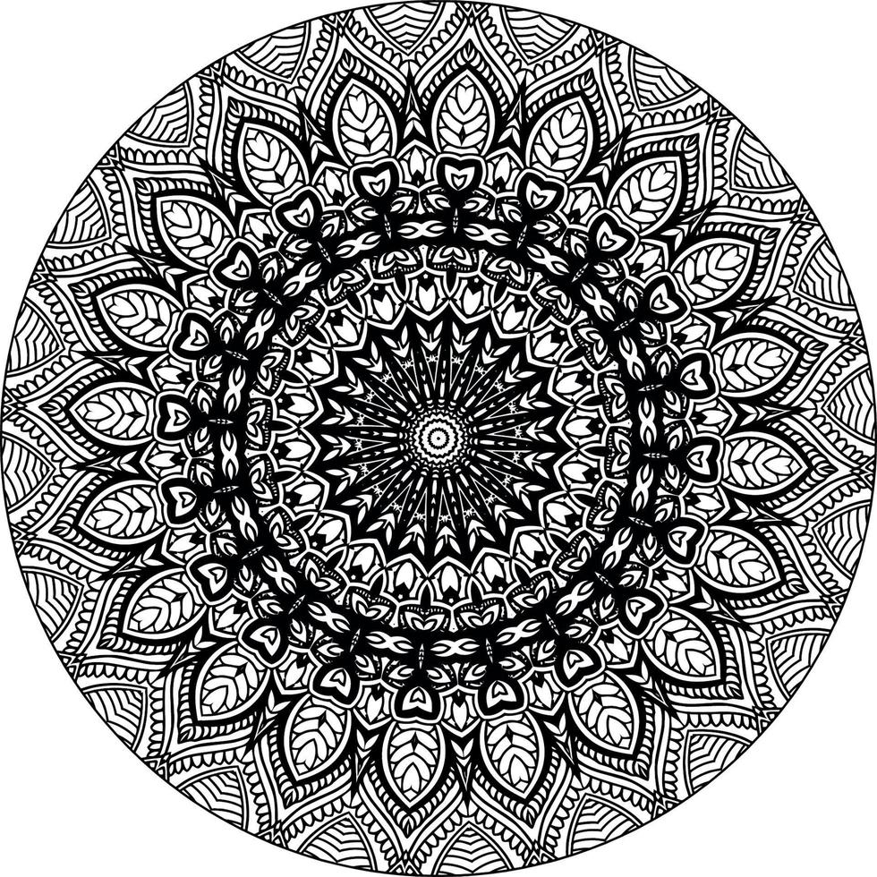 Simple doodle mandala with floral and heart patterns on a white isolated background. For coloring book pages. vector