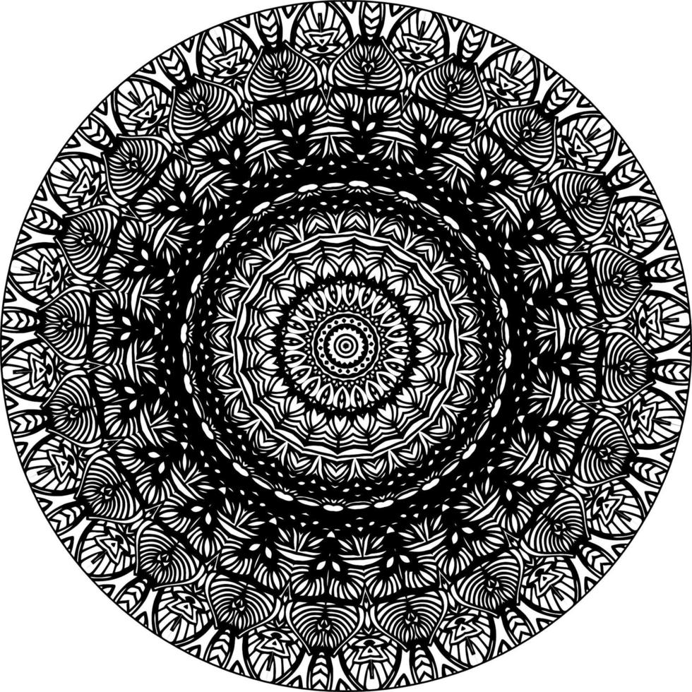 Simple doodle mandala with floral and heart patterns on a white isolated background. For coloring book pages. vector