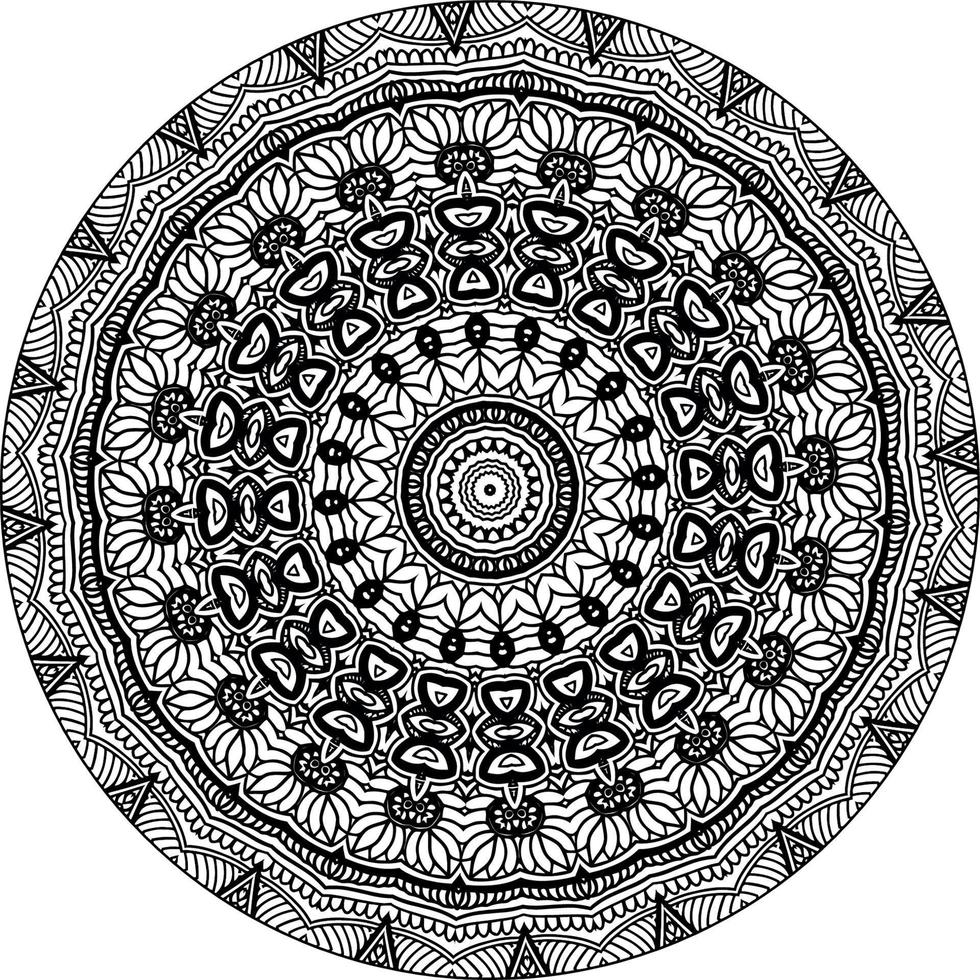Simple doodle mandala with floral and heart patterns on a white isolated background. For coloring book pages. vector