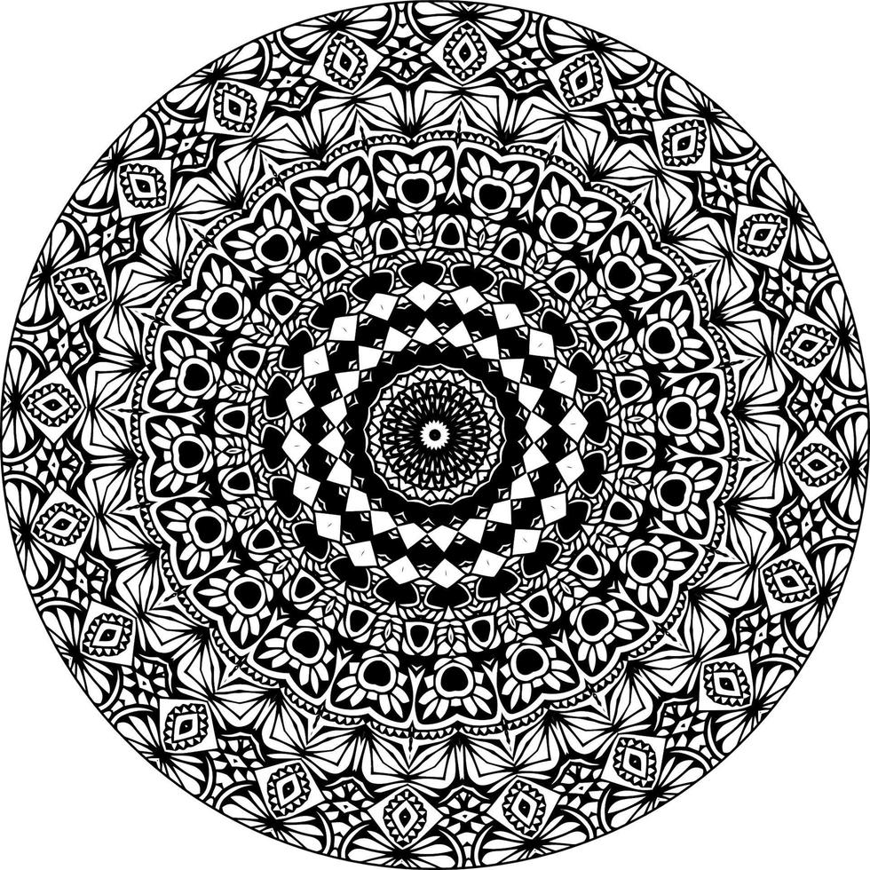 Simple doodle mandala with floral and heart patterns on a white isolated background. For coloring book pages. vector