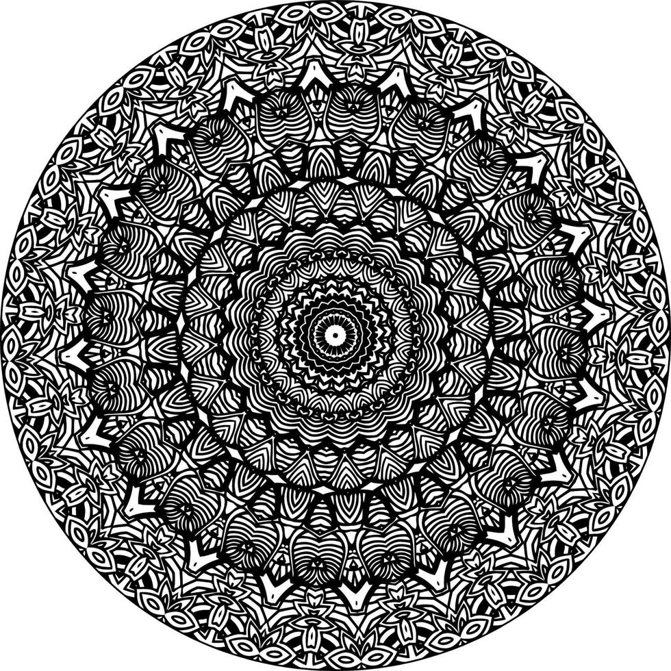 Simple doodle mandala with floral and heart patterns on a white isolated background. For coloring book pages. vector