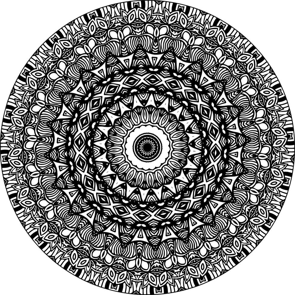 Simple doodle mandala with floral and heart patterns on a white isolated background. For coloring book pages. vector