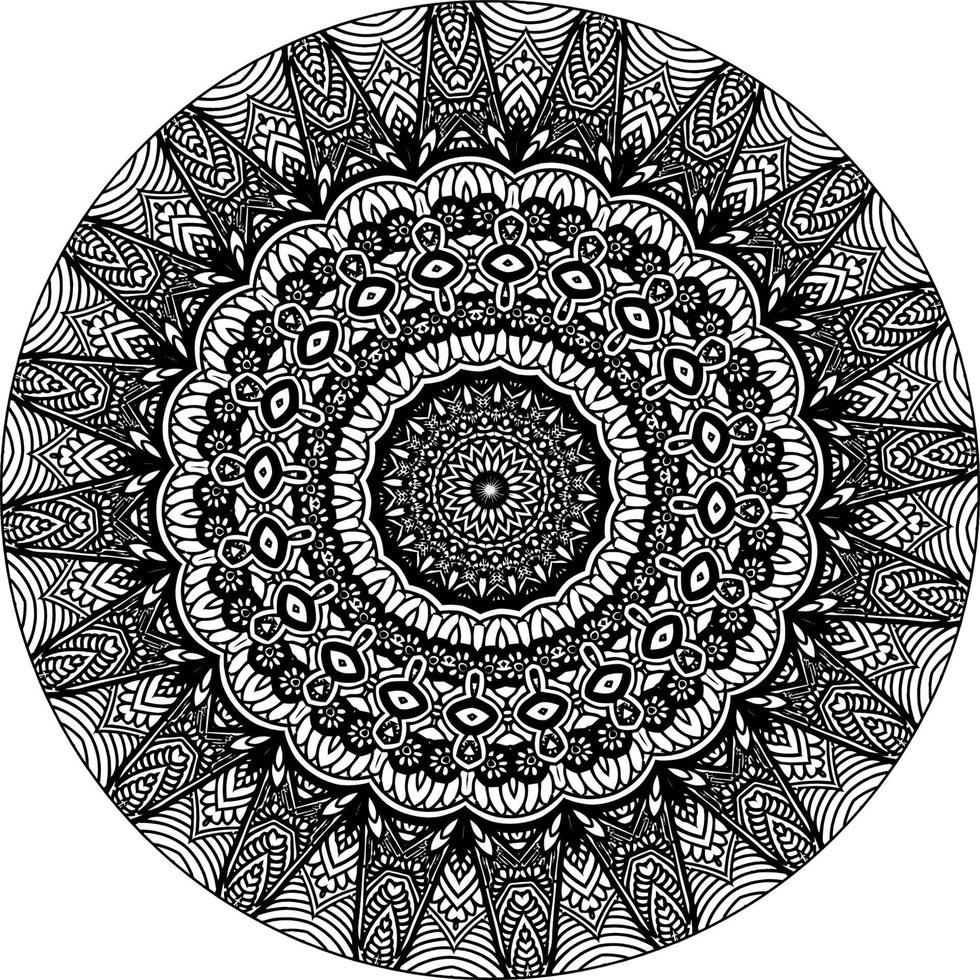 Simple doodle mandala with floral and heart patterns on a white isolated background. For coloring book pages. vector