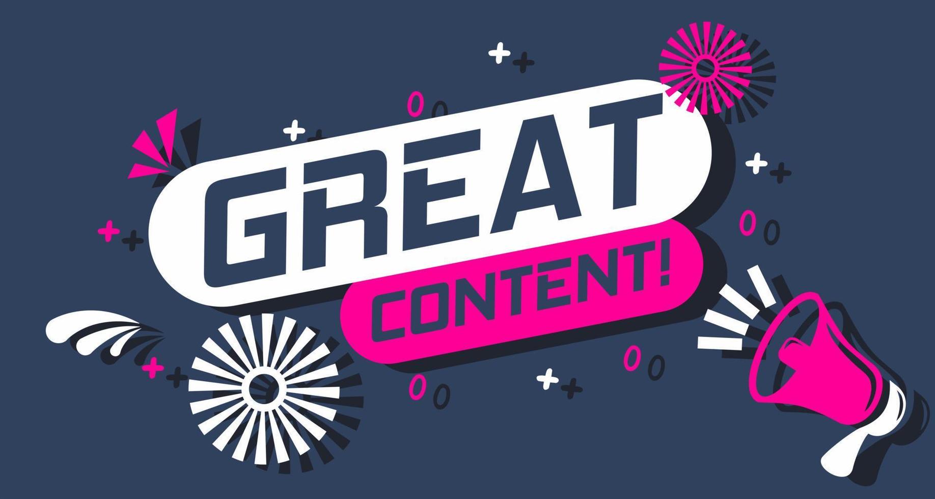 Megaphone and speech bubble great content. Banner for business marketing and advertising. Vector illustration