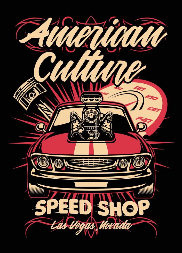 camisa diseño de americano músculo coche velocidad tienda vector