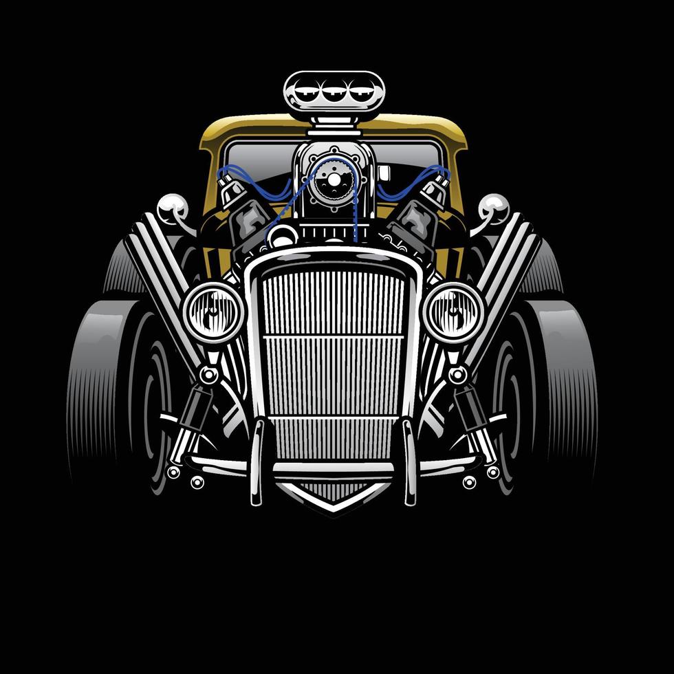 vintage hotrod custom car with big engine vector