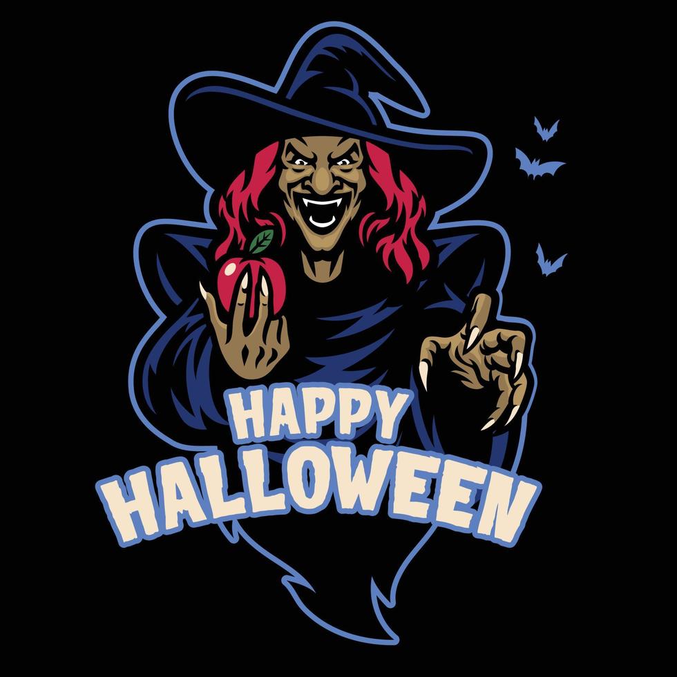 lady witch mascot hold the apple fruit vector