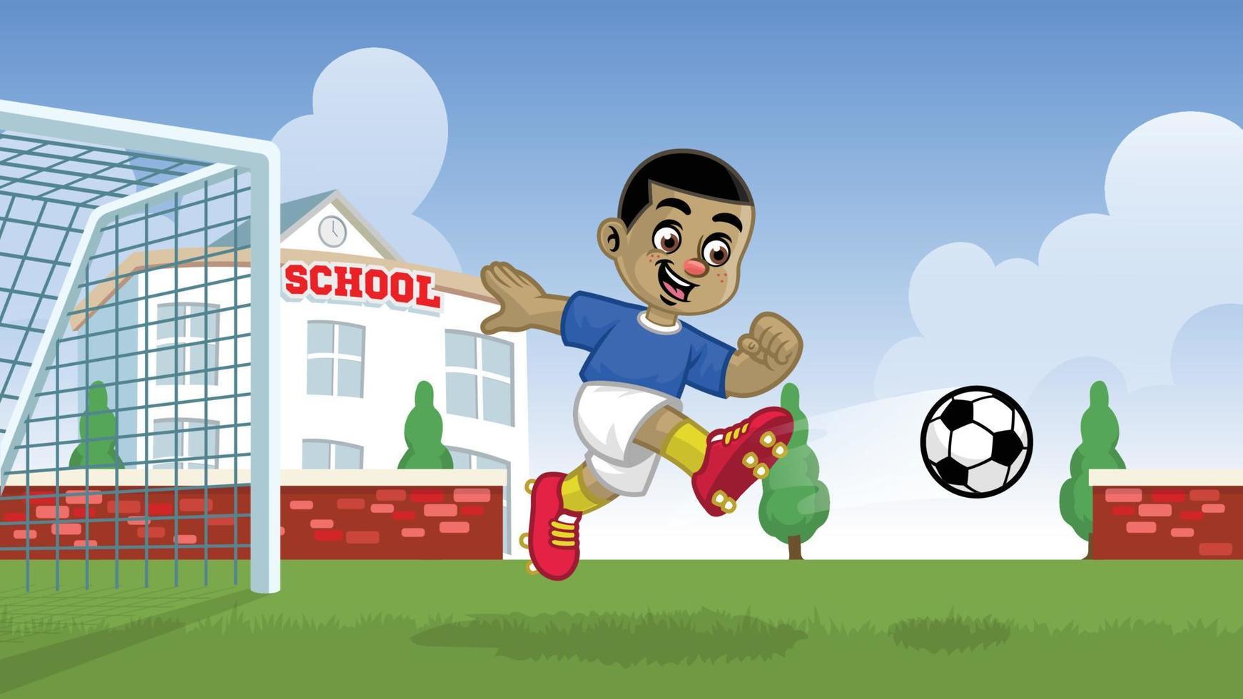 dibujos animados fútbol niños jugando fútbol juego en el campo